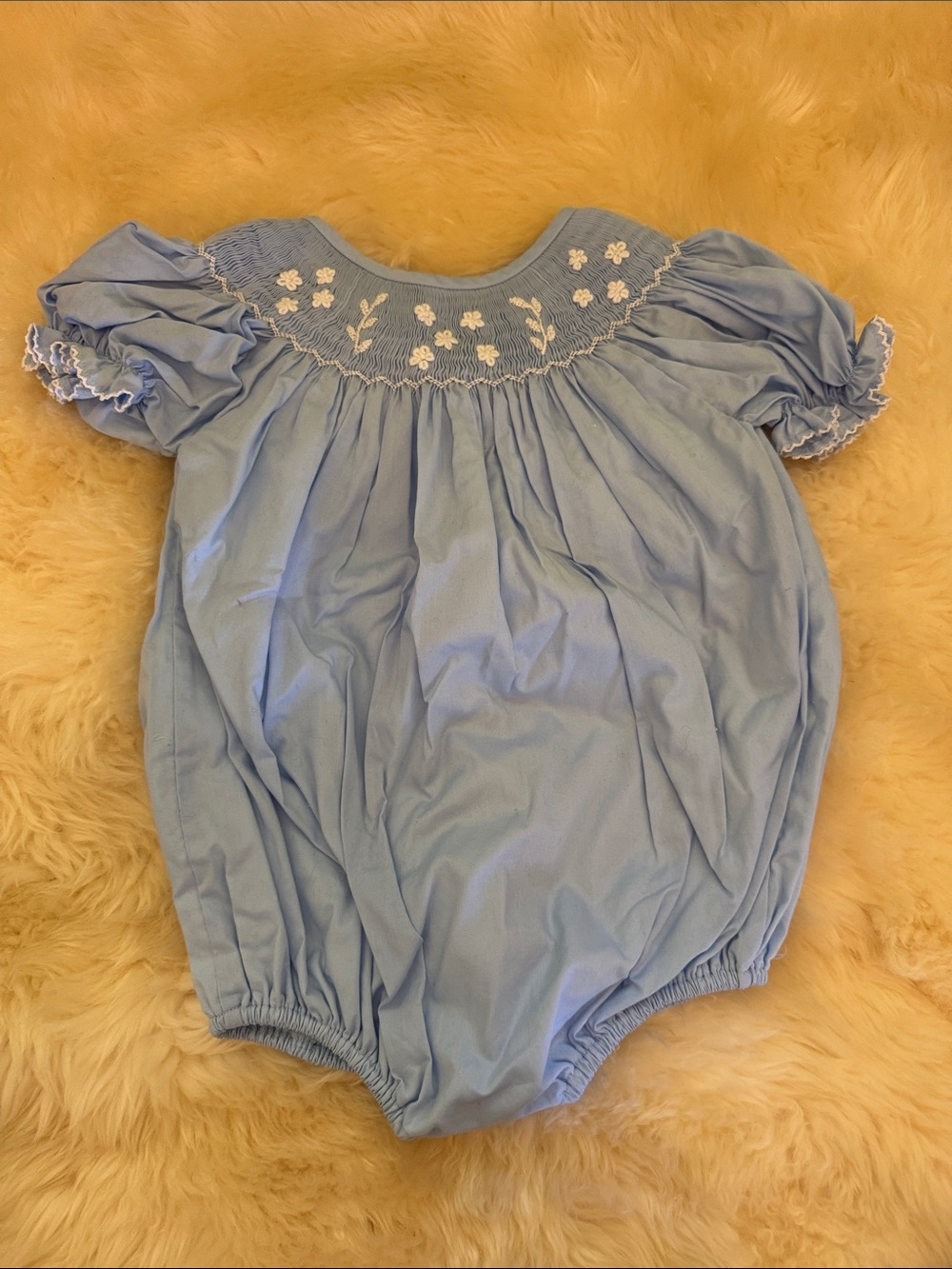 Blue Smocked Floral Baby Romper